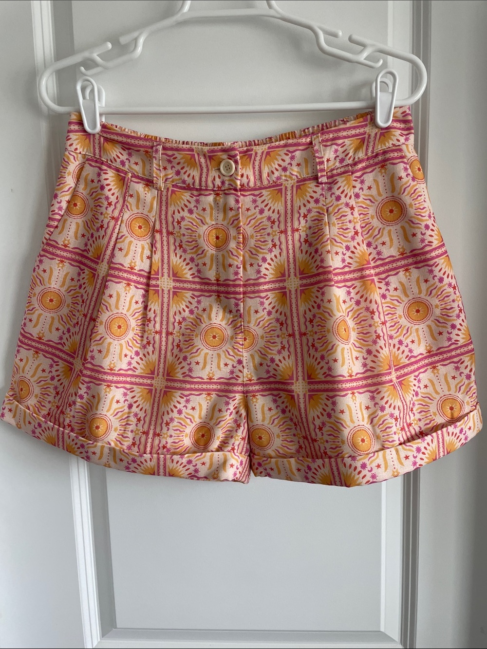 High-Waist Pink & Yellow Patterned Women's Shorts
